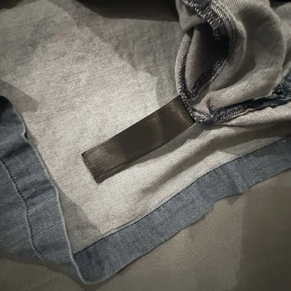Eileen Fisher Airy Twill Shirt Bateau Neck Boxy Top Organic Cotton Blue Pockets